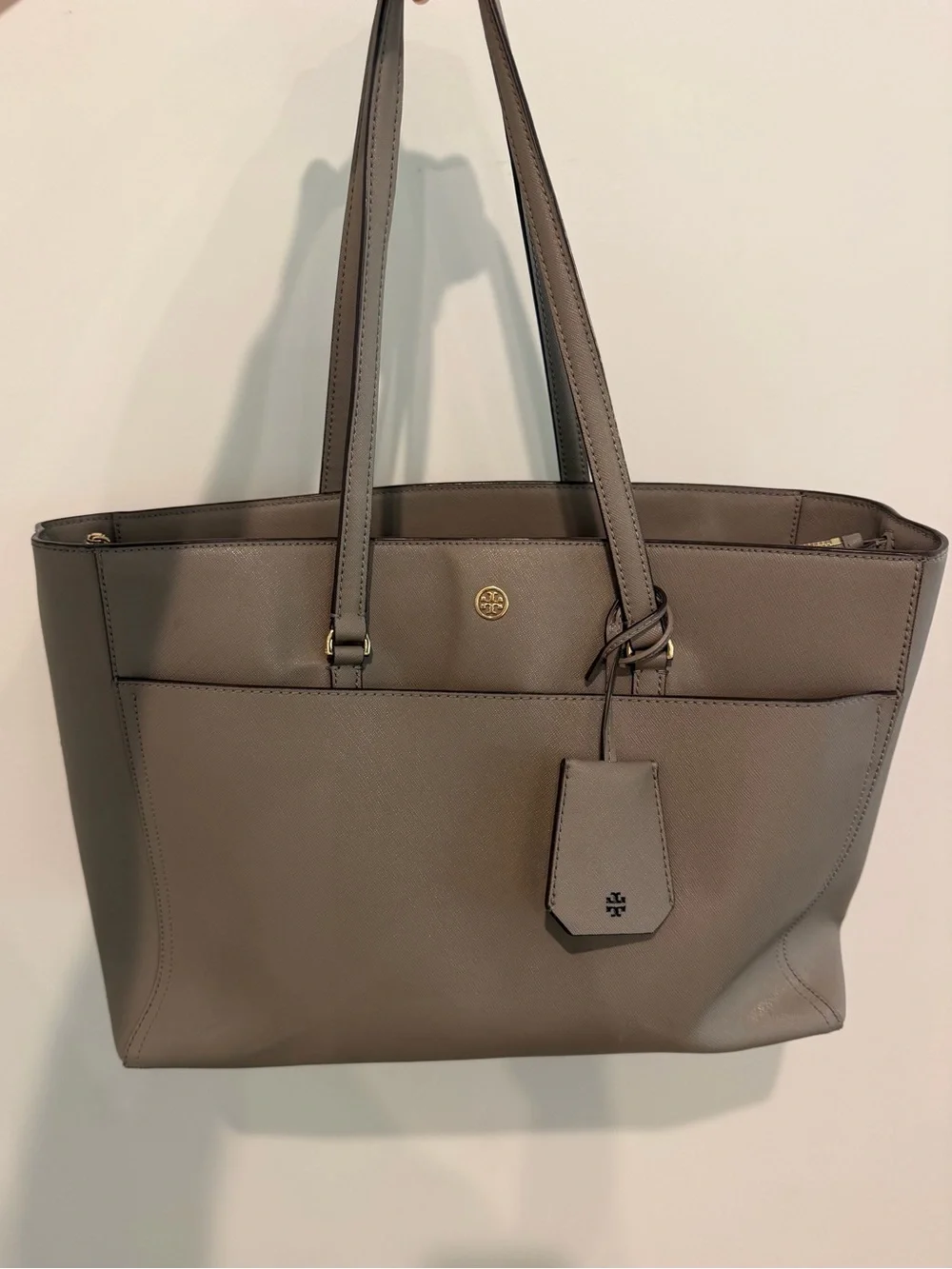 Tory Burch Taupe Leather Tote Bag - Picture 1 of 13